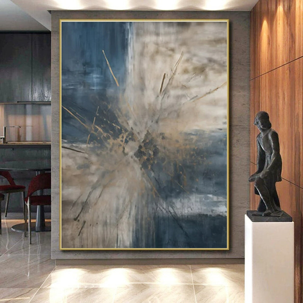 “Blue - Beige Abstract Burst” ,Abstract Acrylic Painting CT0825