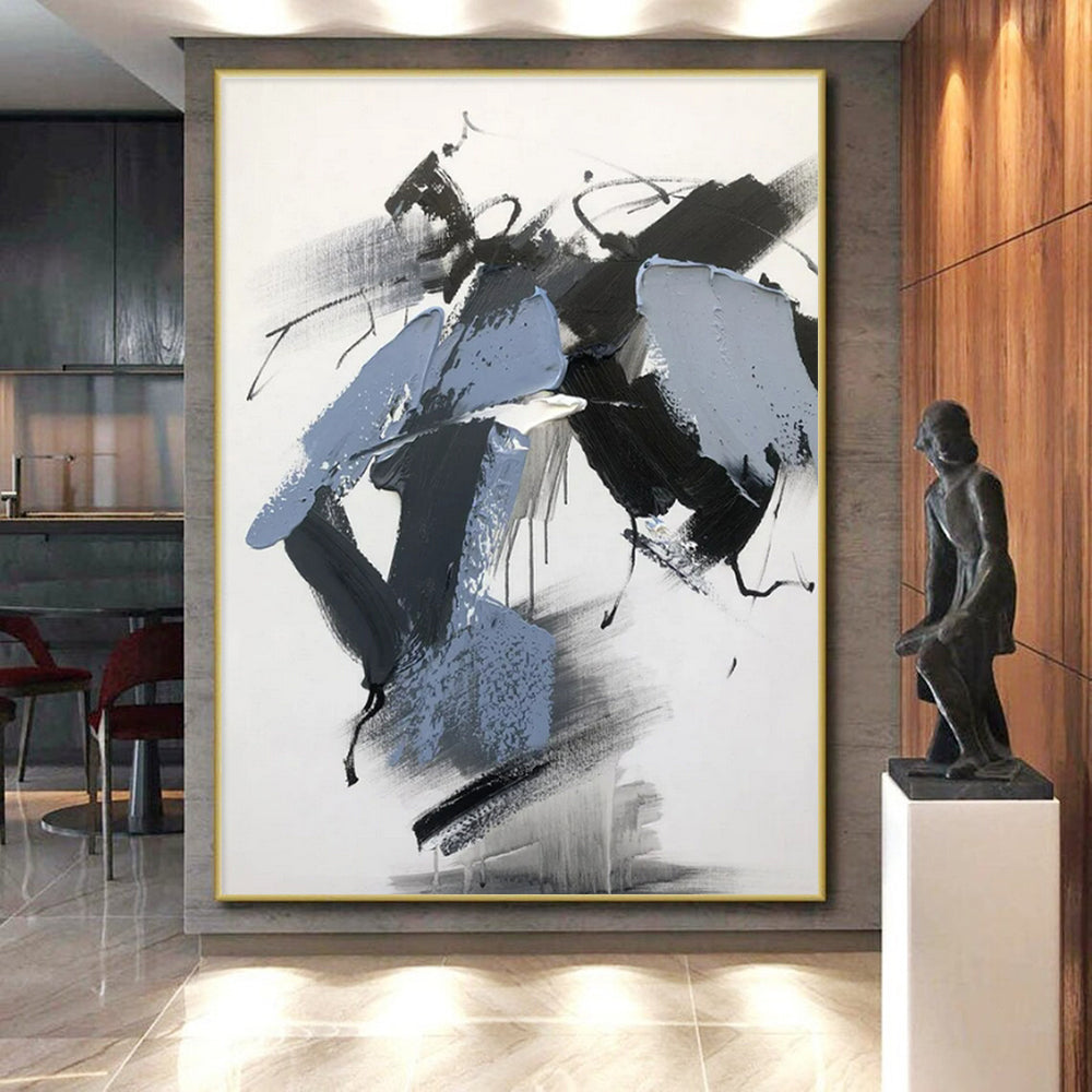 “Black - Gray - Blue Dynamic Compositions” ,Abstract Acrylic Painting CT0795