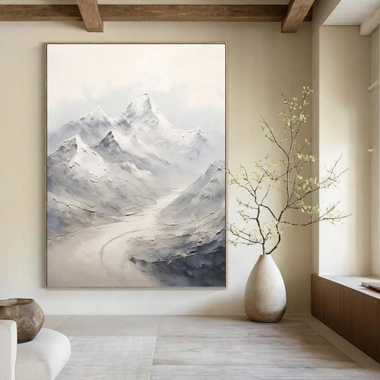 Snowy Mountain Range with River - Abstract Landscape Painting On Canvas DKH1264