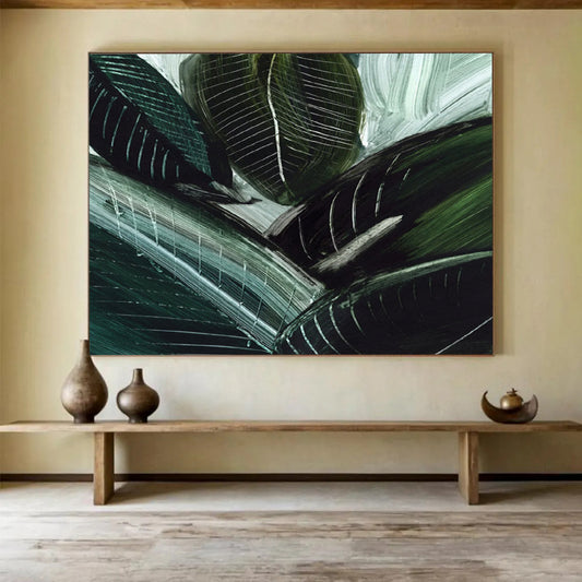 “Dark Green Leafy Abstract” Botanical Abstract Painting On Canvas DLZ144