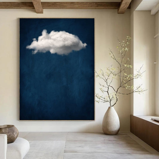 Single White Cloud Deep Blue Minimalist Sky Inspired Art CT1918