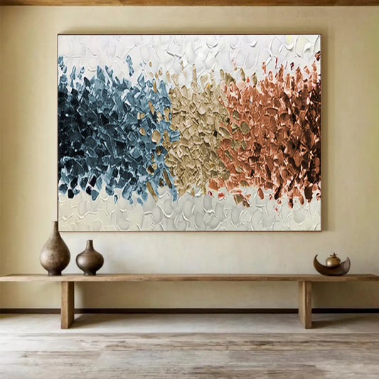 “Color Block Harmony” - Blue, Brown, Beige Textured Abstract Painting On Canvas DKH691