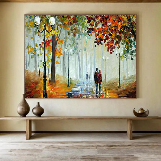 Colorful Autumn Park Stroll - Impressionist Landscape Painting On Canvas DLZ225