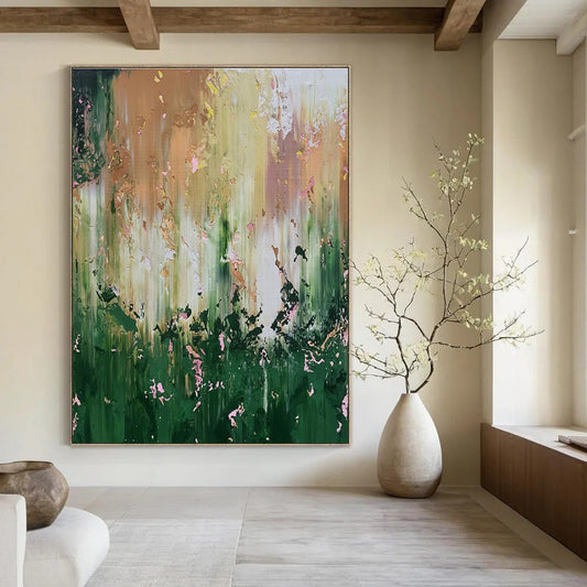 Green - Gold Abstract Garden - Abstract Landscape Acrylic Painting CT1403