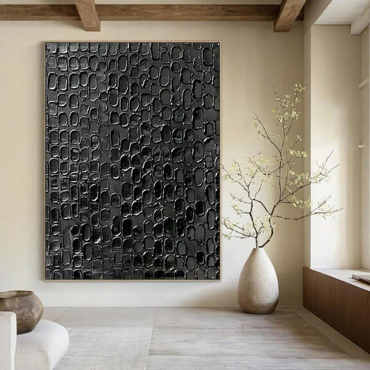 “Textured Black Patterned Abstract” - Abstract Painting On Canvas CT2361