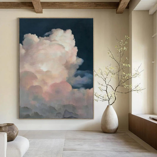Pink - Clouds on Dark Sky - Realistic - style Cloud Painting CT1423