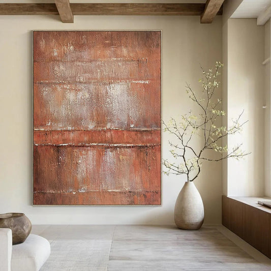 Rusty Brown & White Textured Layers - Abstract Painting On Canvas CT2303