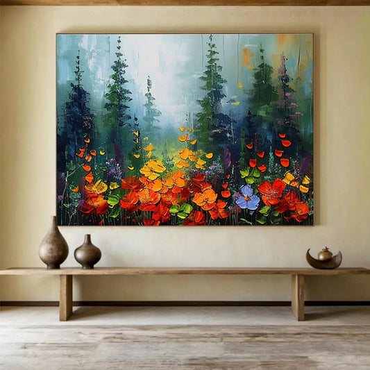 “Misty Forest Wildflowers” - Impressionistic Landscape Painting On Canvas DKH832