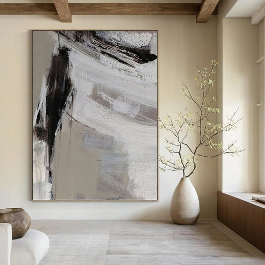 Gray - White Textured Abstraction - Abstract Impasto Painting On Canvas DKH1304