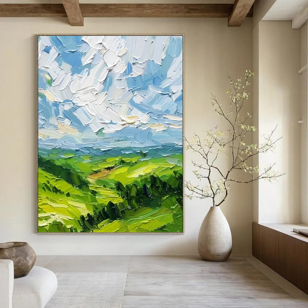 “Impasto Greenery” - Textured Green Landscape with Impasto Technique Painting On Canvas DKH1557