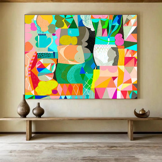 Colorful Geometric Collage - Bold Shapes and Harmonious Hues Painting On Canvas DKH065