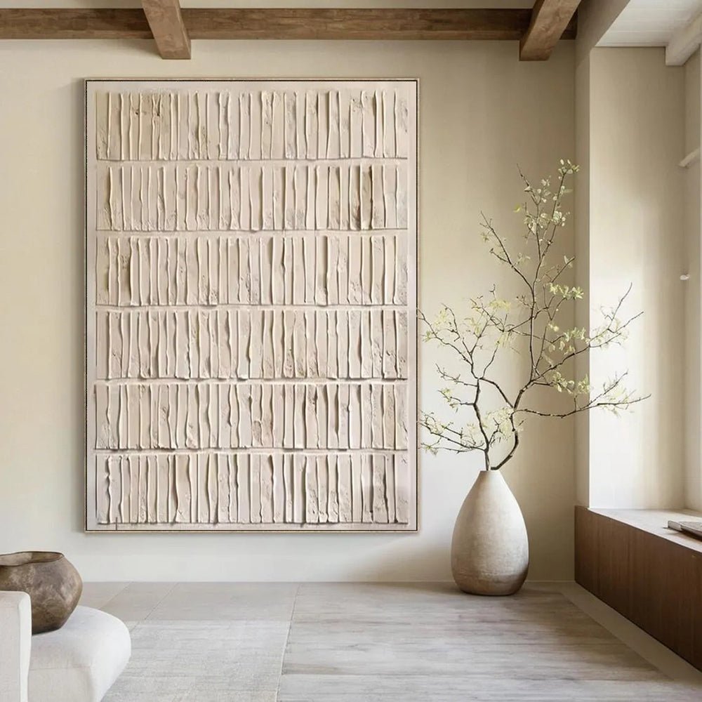 “Textured Neutral Grid Abstract” - Abstract Painting On Canvas CT2359