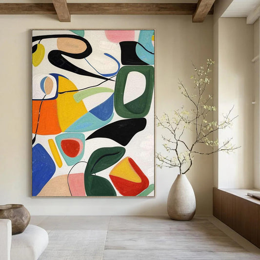 “Colorful Abstract Playground” - Multicolor Shapes & Lines Painting On Canvas DKH1186