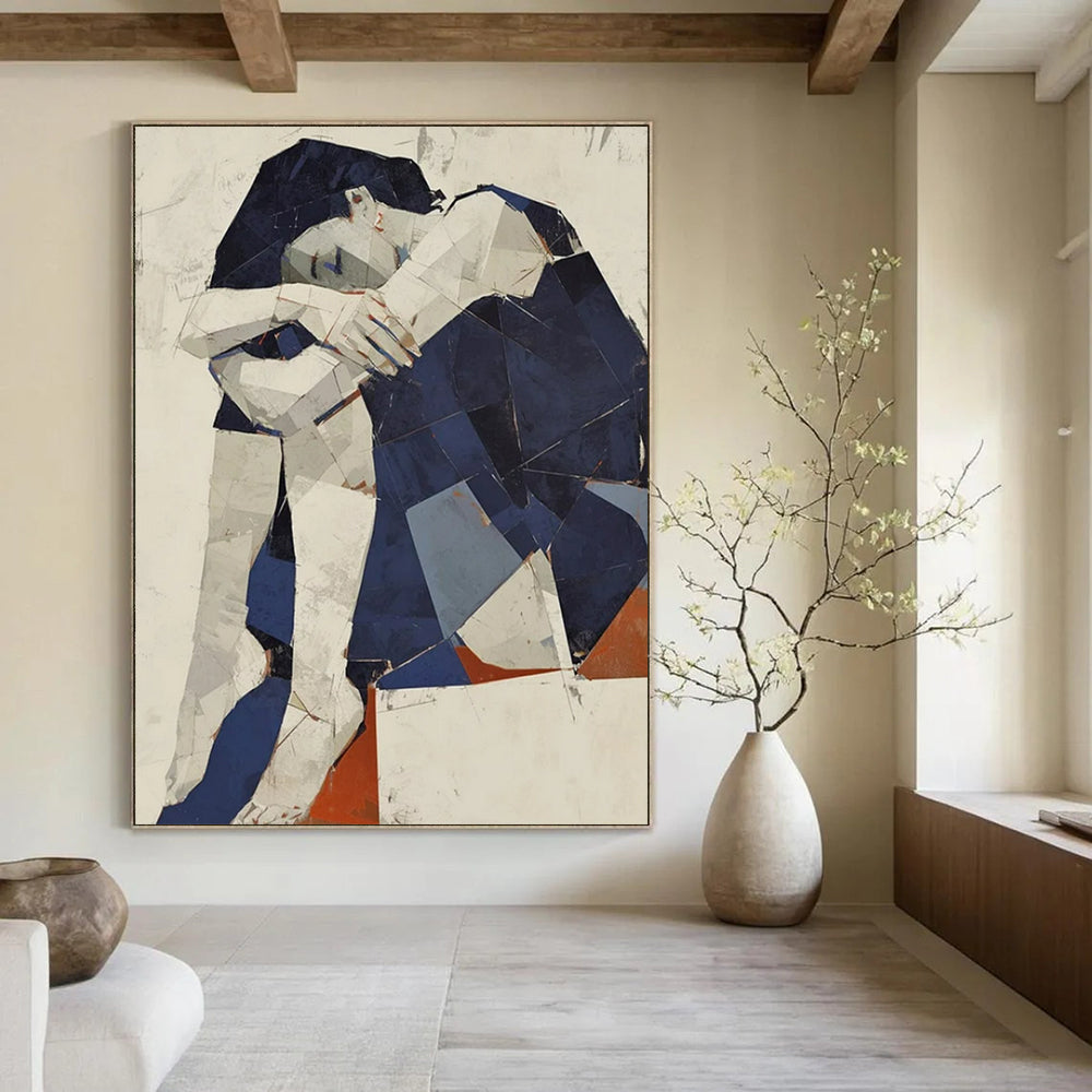 “Geometric Figure” - Blue & White Abstract Figure Painting On Canvas CT2214