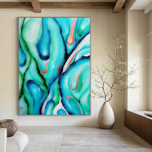 Turquoise, Green, and Red Swirls - Abstract Fluid Art CT1222