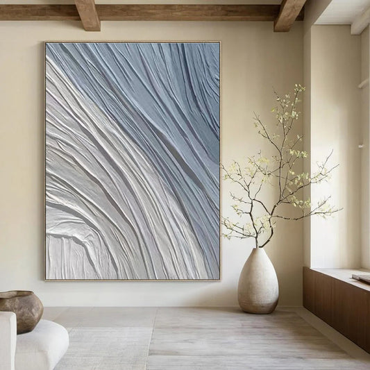 Grey - Blue Textured Waves - Textured Abstract Acrylic Painting CT1431