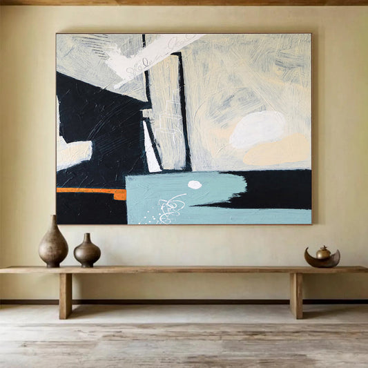 “Black - White Minimalist Abstraction” Abstract Oil Painting On Canvas DKH546