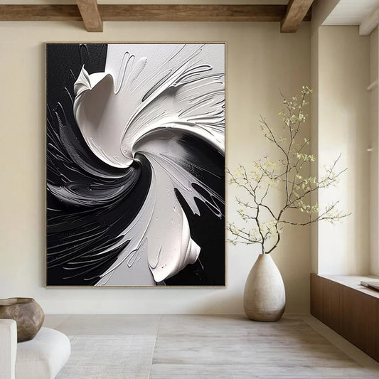 Dynamic Black and White Abstract Swirl - Abstract Painting On Canvas DKH1474