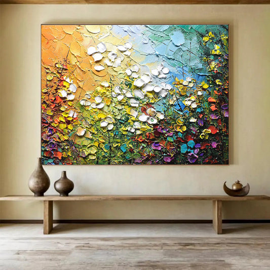 “Textured Floral Burst” Impasto Oil Painting On Canvas DKH443
