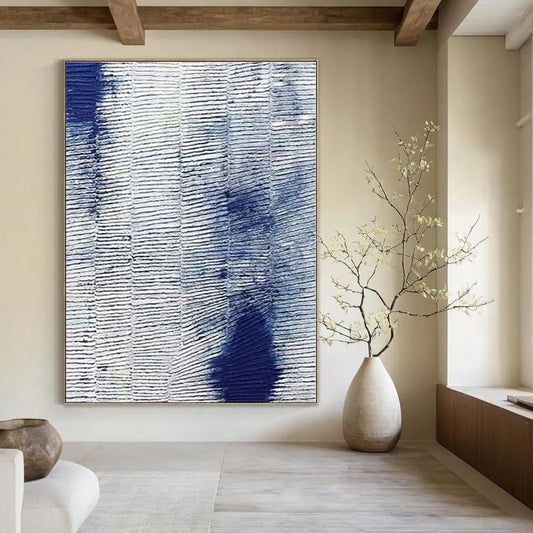 Blue - white Textured Pattern - Minimalist Textured Acrylic Painting CT1359