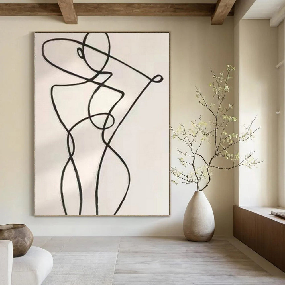 “Black Line Abstract Figure” – Linear Abstract Art CT1148