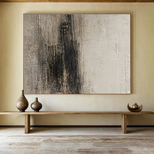 Textured Monochrome Abstract “Shadowy Textured Mystery” Painting On Canvas DKH086