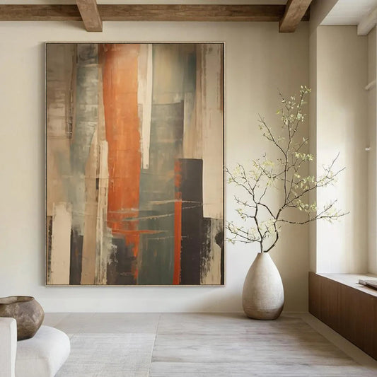 “Vertical Orange - Gray Abstract” - Modern Abstract Painting On Canvas DTP113