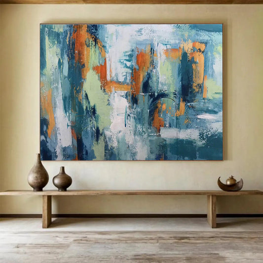 Abstract Cityscape in Teal and Orange Painting On Canvas DKH295