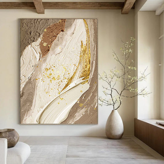 Elegant Beige, White, and Gold Abstract - Abstract Painting On Canvas DKH1477