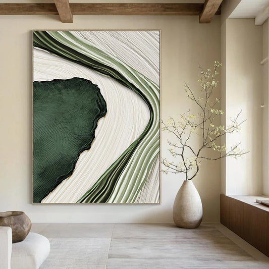 Organic Green and White Abstract Forms - Abstract Painting On Canvas DKH1473