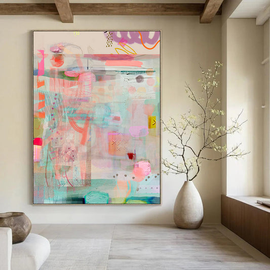 Pastel Colors, Layered Shapes - "Candyland Collage" - Abstract Mixed - media Art CT1815