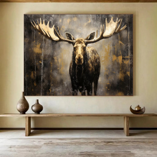 “Gilded Moose In A Dark Landscape” Animal Painting On Canvas DLZ079