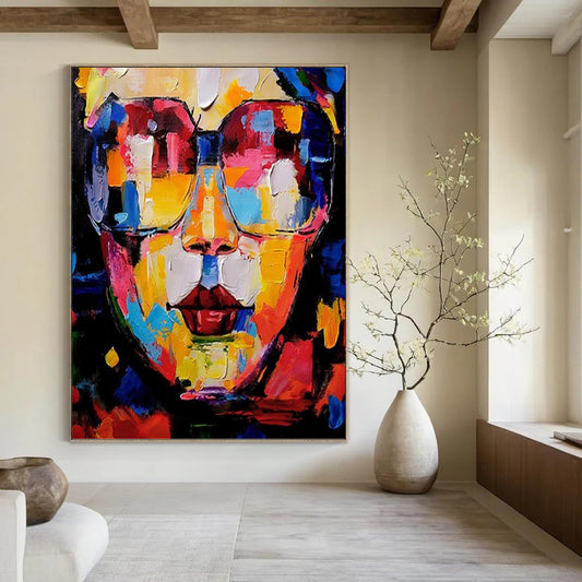 “Colorful Cubist Face” - Vibrant Cubist Portrait On Canvas DKH1652
