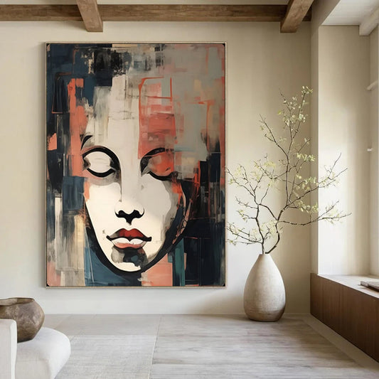 “Abstract Geometric Portrait” – Cubist - Inspired Oil Painting On Canvas CT2158