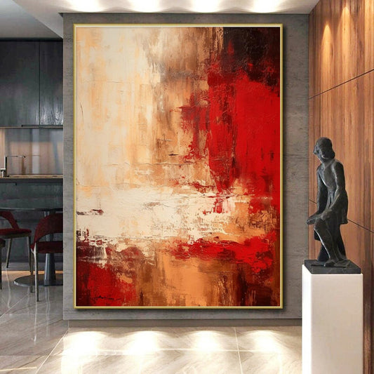 Red, Brown & White Abstract Textures, “Vibrant Calm” - Impasto Abstract Painting CT0774