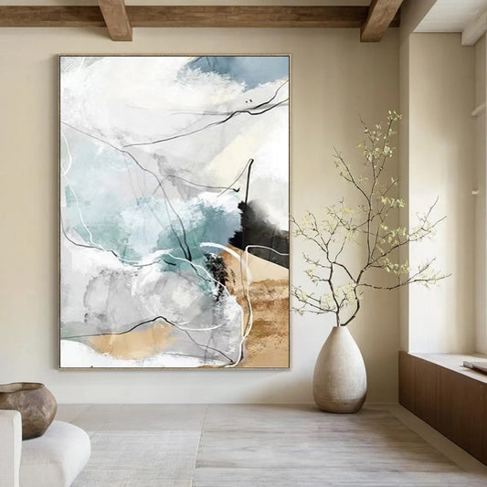 Soft Blue, Gray, and Line Abstract - Abstract Painting On Canvas DKH1337