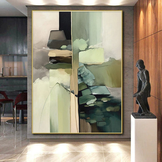 Geometric Shapes in Green - Earth Tones, “Nature’s Geometry” - Abstract Geometric Acrylic Painting CT0743