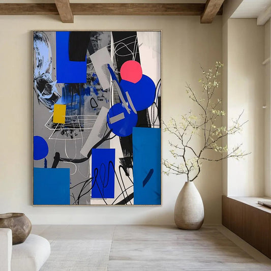 “Geometric Blue - Gray Abstract” - Minimalist - Inspired Abstract Painting On Canvas DTP110