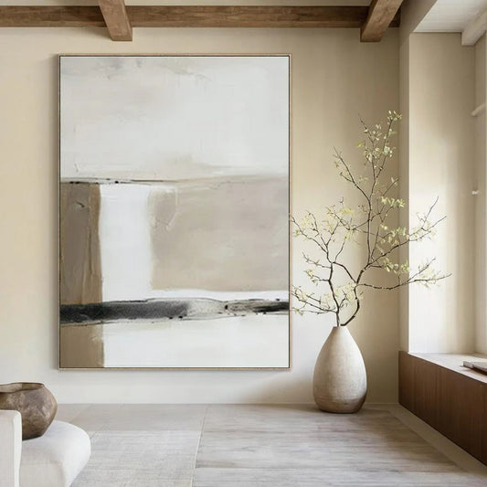 Beige & Black Minimalist Blocks - "Quiet Divides" - Abstract Minimalist Painting CT1477