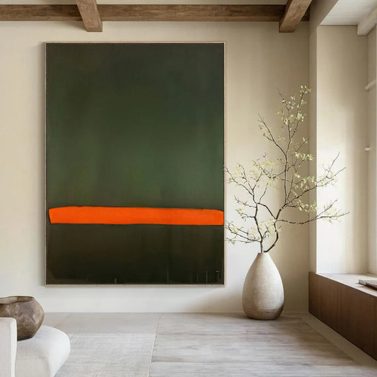 “Dark Green & Vibrant Orange Blocks” - Minimalist Color - Field Painting On Canvas DKH1616