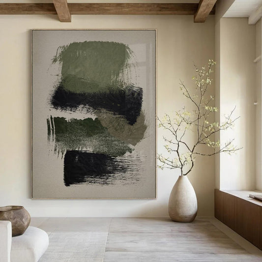 Olive and Black Abstract Strokes - Abstract Expressionist Painting On Canvas DKH1358