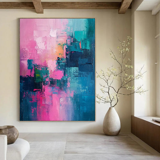 “Pink - Teal Abstract Blocks” - Abstract Expressionist Painting On Canvas DTP061