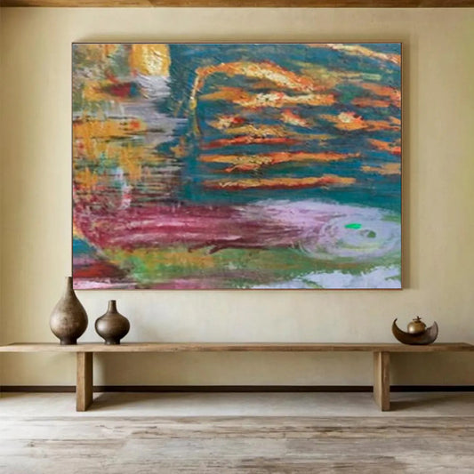 “Colorful Swirling Textures” Abstract Impasto Painting On Canvas DKH371
