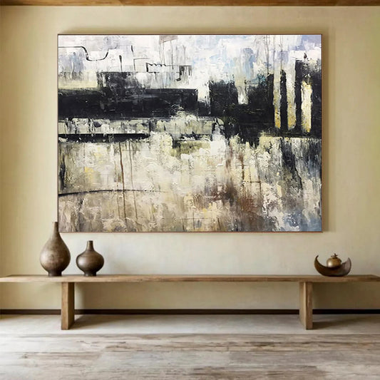 “Urban Grunge Abstract” - Gray, Black, White Textured Abstract Painting On Canvas DKH717