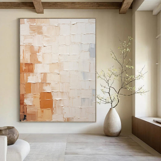 Soft Beige and Brown Patchwork - Abstract Painting On Canvas DKH1331