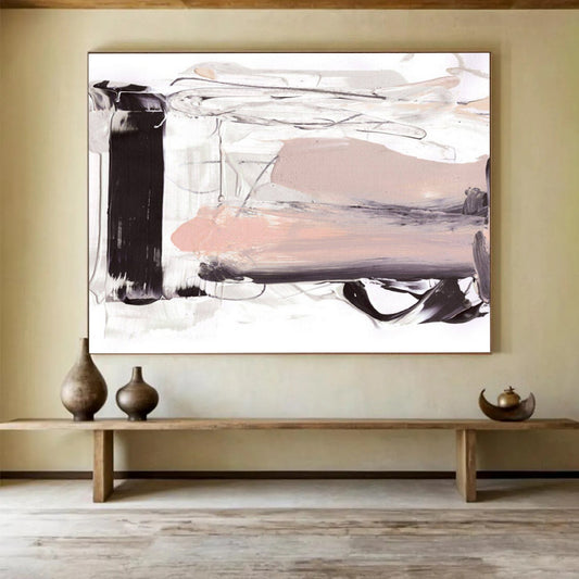 “Black - White - Blush Abstract” Minimalist Abstract Painting On Canvas DLZ143