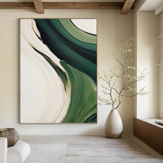 Fluid Green and White Abstract - Abstract Painting On Canvas DKH1468