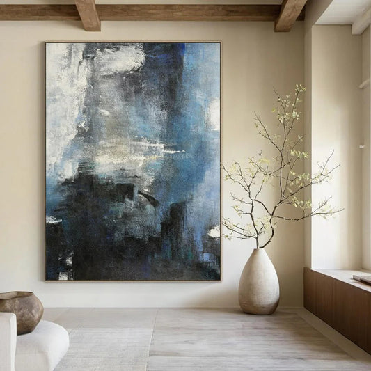 “Moody Blue & Gray Abstract” - Abstract Painting On Canvas CT2335