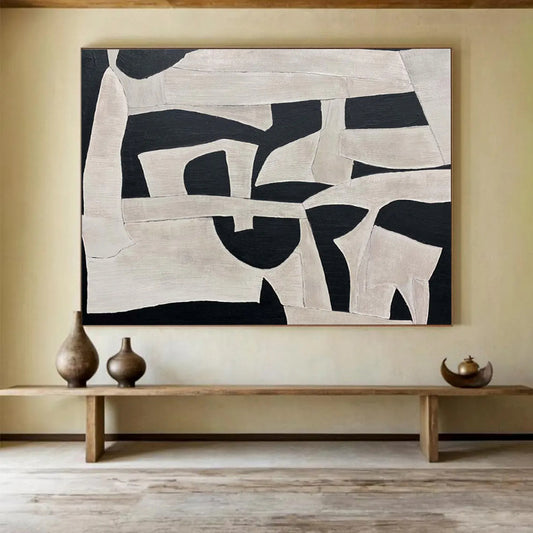 “Monochrome Geometric Shapes” Abstract Cubist Painting On Canvas DLZ093