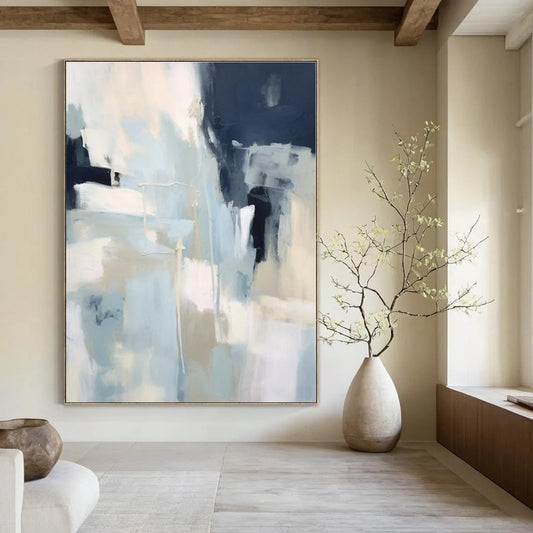 Soft Blue & Navy Abstraction - Abstract Expressionist Acrylic On Canvas CT1334